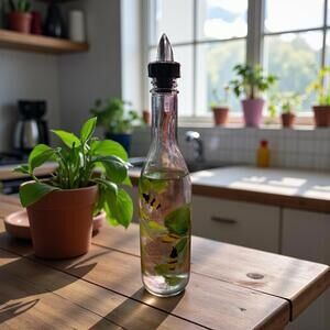 Hand Painted Oil/Vinegar 10" Bottle Bees Floral Spring